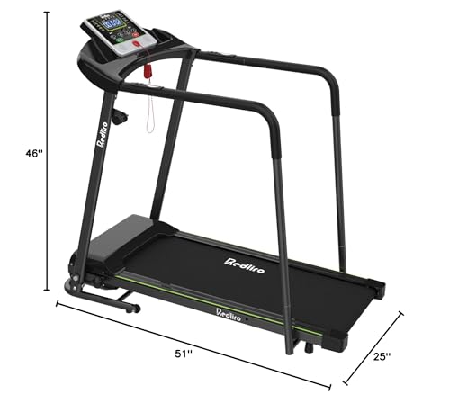 Redliro Walking Treadmill with Long Handrail for Balance, Recovery Fitness Exercise Machine Foldable for Home use with Holder for Phone & Cup