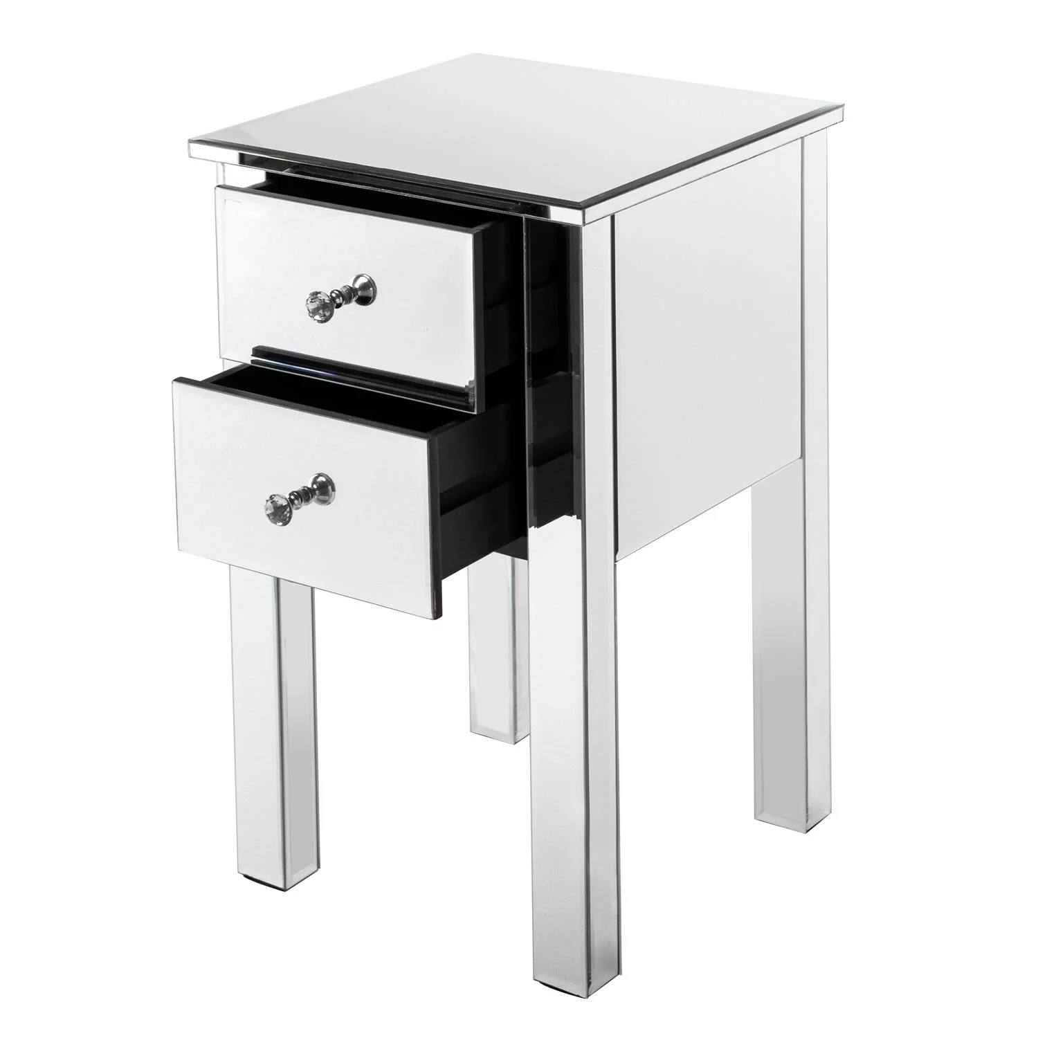 GoDecor Mirrored Nightstand Bedside Table Silver,Accent End Table Glass Furniture for Bedroom,Living Room,Sliver