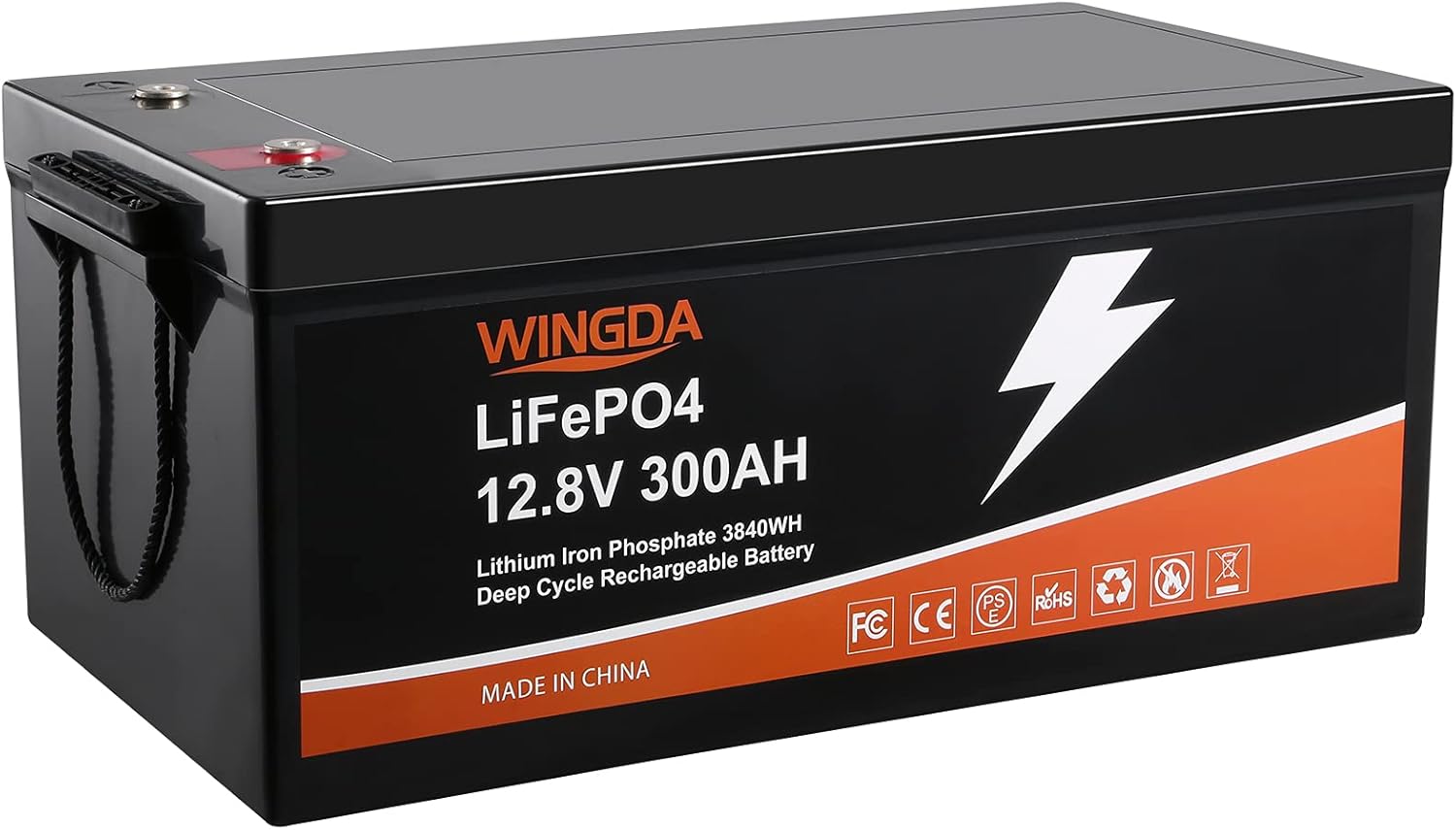 WINGDA LiFePO4 Battery 12V 100Ah Deep Cycle Lithium Batteries with Built-In BMS,5000+ Cycles 10 Year Life Time Rechargeable for RV, Solar Power