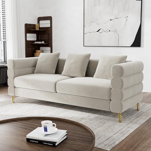 Cloud Couch for Living Room, 79" Modern Overstuffed Deep Seat Boucle Sherpa 3 Seater Sofa with 3 Pillows