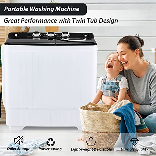 Portable Washing machine Mini Washer and Dryer Combo Compact Twin Tub Washing Machine Laundry Washer & Spinner with Built-in Gravity Drain