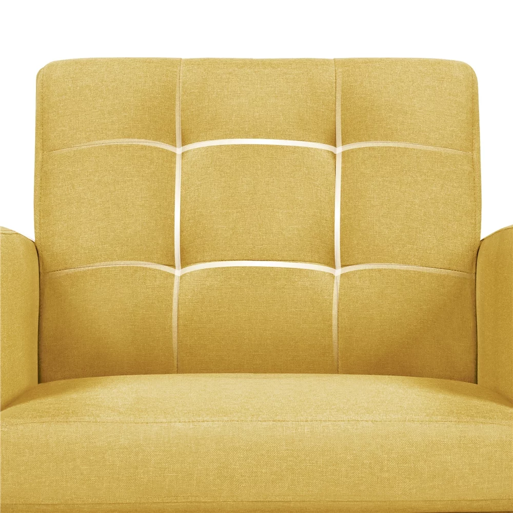 Yaheetech 2pcs Mid Century Fabric Arm Chair Tufted Accent Chair with Wooden Leg, Yellow
