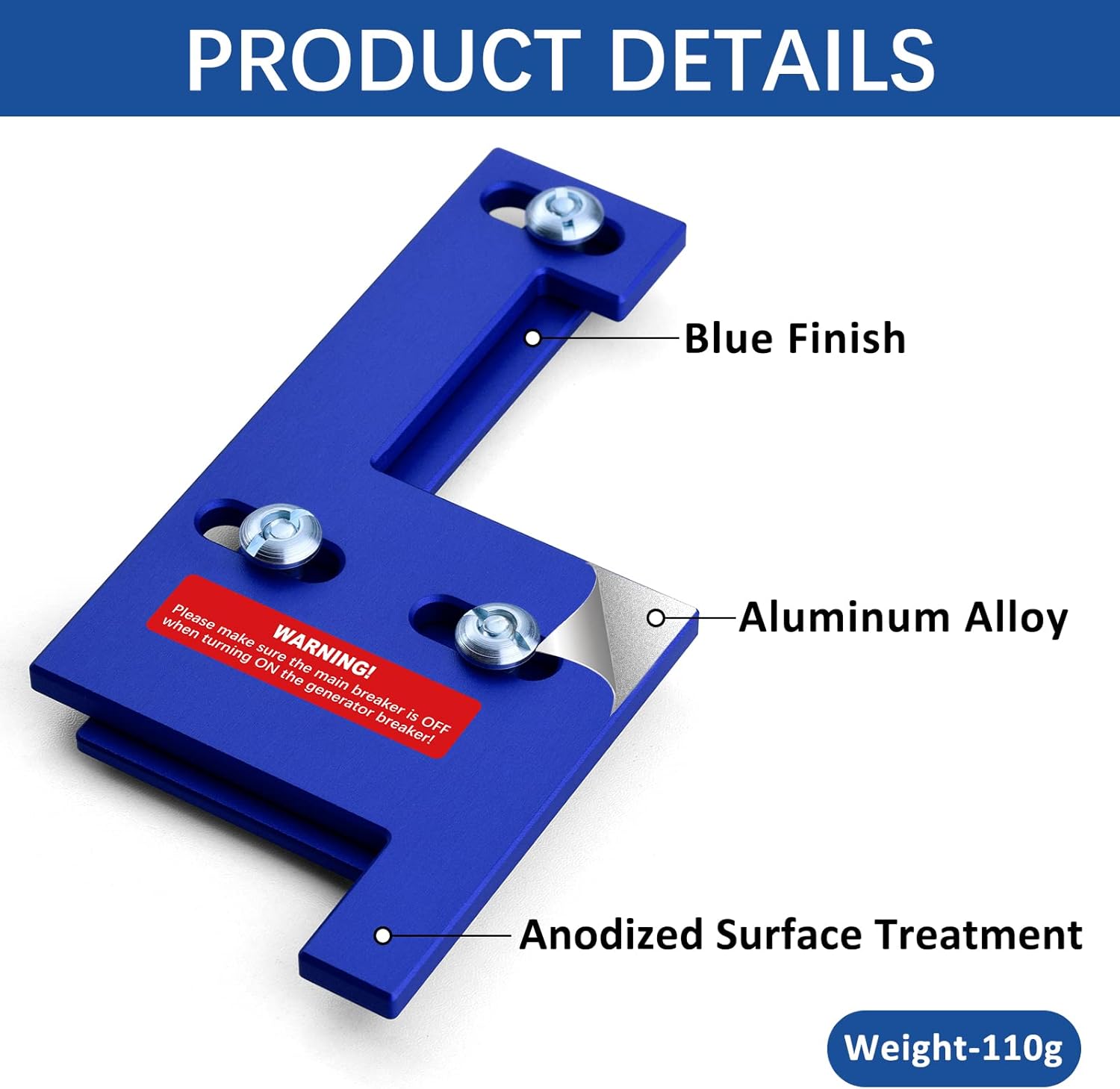 LATING Generator Interlock Kit for General Electric Vertical 150 or 200 Amp Main Panels with 2 1/4 Inches Spacing - Anodized, Blue