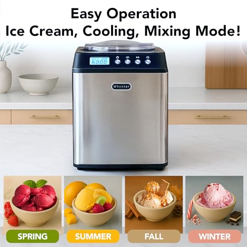 Whynter Ice Cream Maker Machine Automatic 2.1 Qt. Upright with Built-In Compressor, LCD Digital Display & Timer, No Pre-Freezing, ICM-201SB