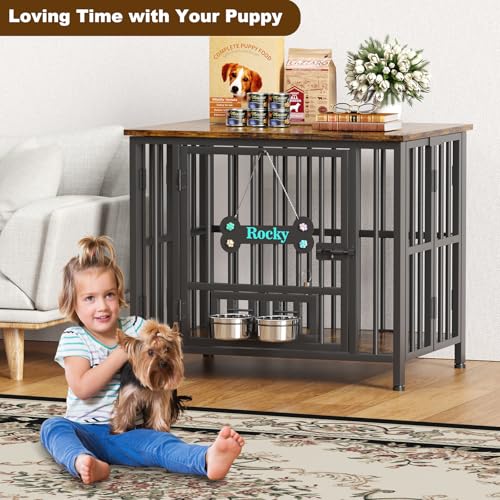 Easycom 41" Dog Crate Furniture Foldable, No Assembly Decorative Dog Kennel Indoor, Dog Crates for Large Dogs