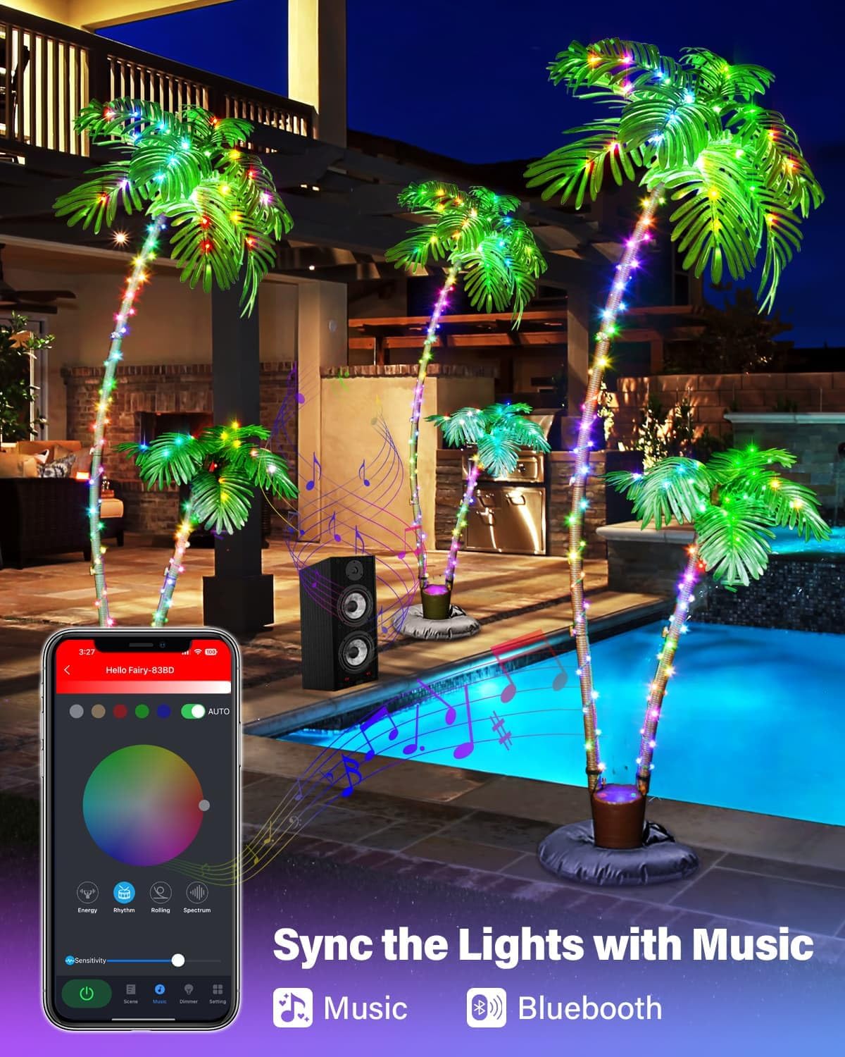 Smart Palm Tree for Outside Patio, 6FT App Remote Control Artificial Lighted Palm Tree 2 Trunks