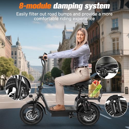 C14 Electric Scooter for Adults with Seat – High-Performance, Foldable E-Scooter with 900W Peak Power, 20MPH, 28-Mile Range, and Dual Disc Brakes