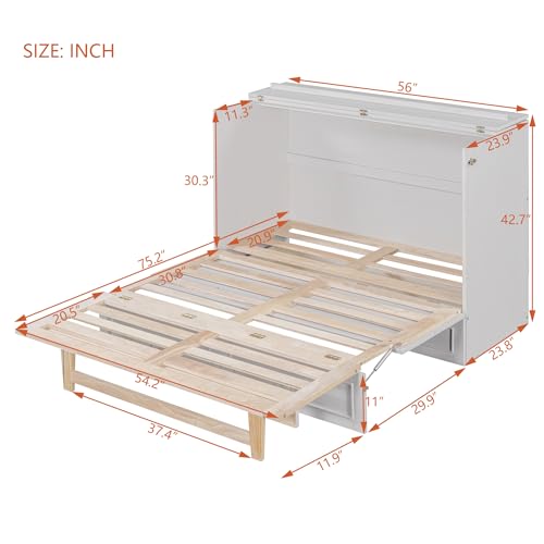 Harper & Bright Designs Queen Size Murphy Wall Bed, Chest Cube Cabinet With USB, Charging Station and Large Storage Drawer for Home Office