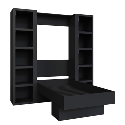 Oakland Living Easy-Lift Queen Murphy Wall Bed in Brown Wood Grain with Two Bookshelves