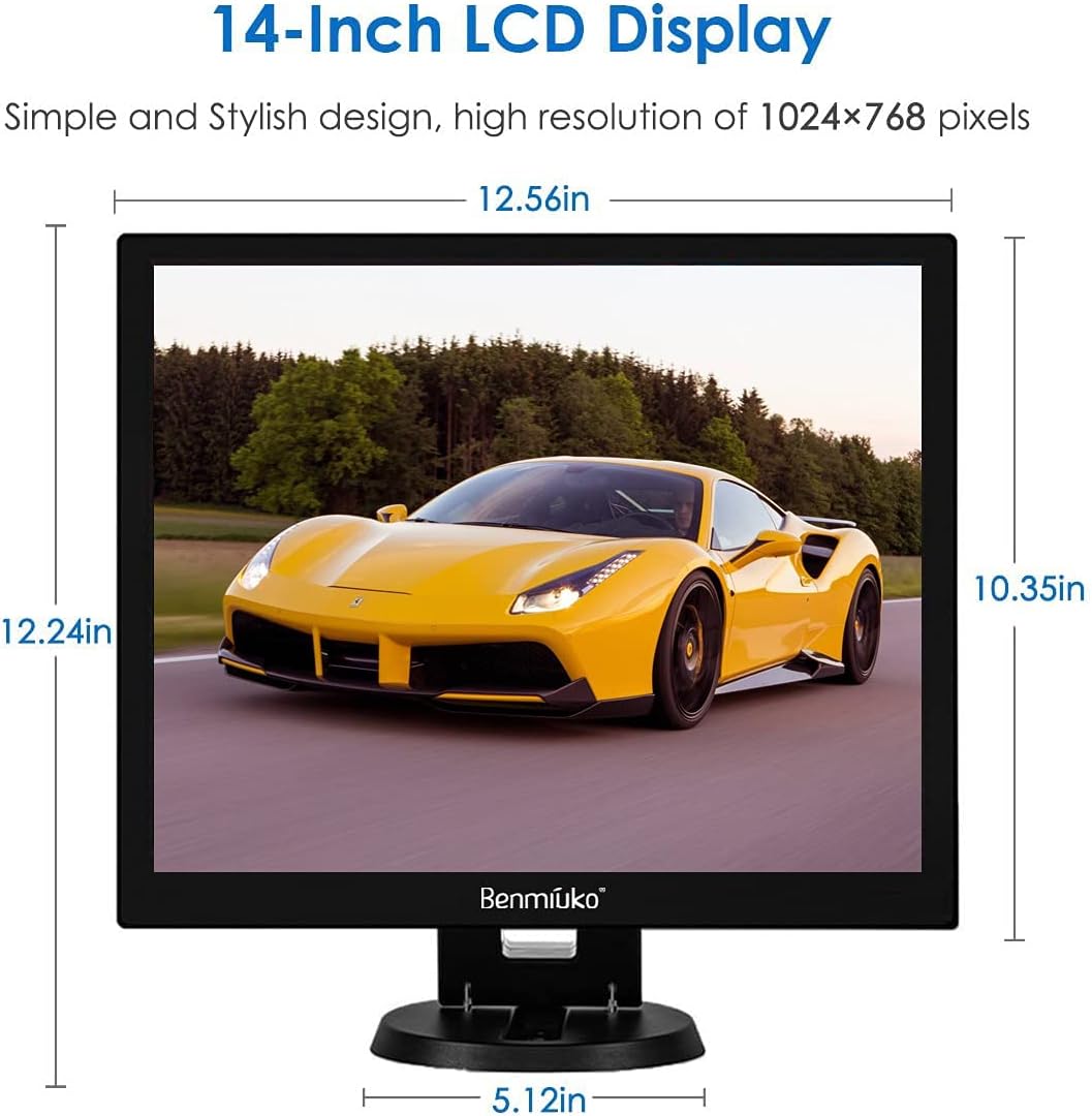 14 inch Small tv Mobile CCTV Monitor Security Camera Surveillance Monitor 1024x768 HD Display HDMI USB VGA BNC AV Various Connections LCD PC Monitor