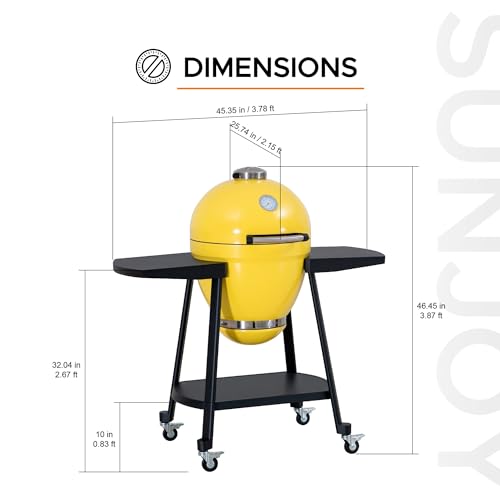Sunjoy Charcoal Grill 20-Inch Kamado Grill with Pizza Stone, Ultimate Outdoor BBQ Egg Grill and Smoker with Wheels, Navy