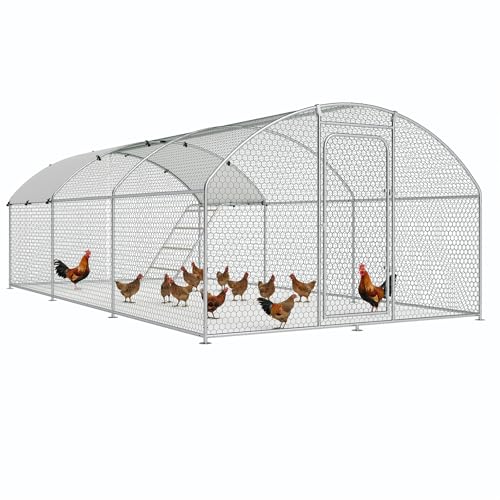 Large Metal Chicken Coop Walk-in Poultry Cage with Waterproof and UV-Resistant Cover, Outdoor Chicken Run Poultry Hen House for Backyard Farm Use