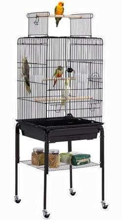47Inch Rolling Bird Cage with Play Top Stand Metal Bird Cage for Small Birds,Black, Size: 18.5x18.5x47 (LxWxH)