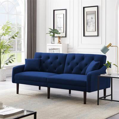 Velvet Fabric Sofa Bed Convertible Futon Sofa Bed Sleeper Loveseat Sofa Mercer41 Fabric: Blue Velvet