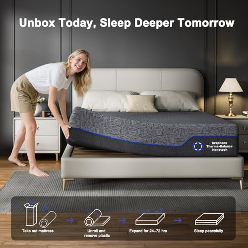 AMADA HOMEFURNISHING 12 Inch Queen Size Memory Foam Mattress, Cooling Sleep & Pressure Relief, Medium Firm Plus Feel & Fiberglass-Free