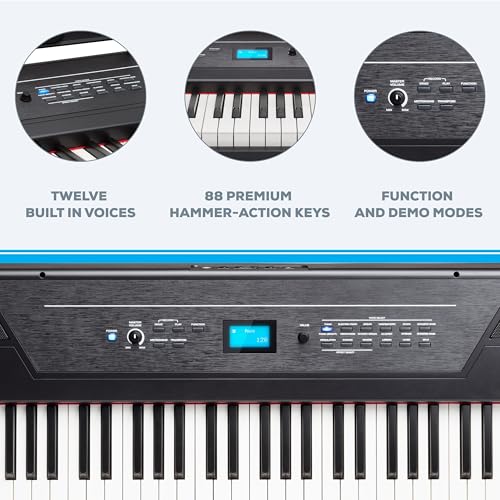 Alesis Recital Pro - 88 Key Digital Piano Keyboard with Hammer Action Weighted Keys, 2x20W Speakers, 12 Voices, Record and Lesson Mode, FX and Display
