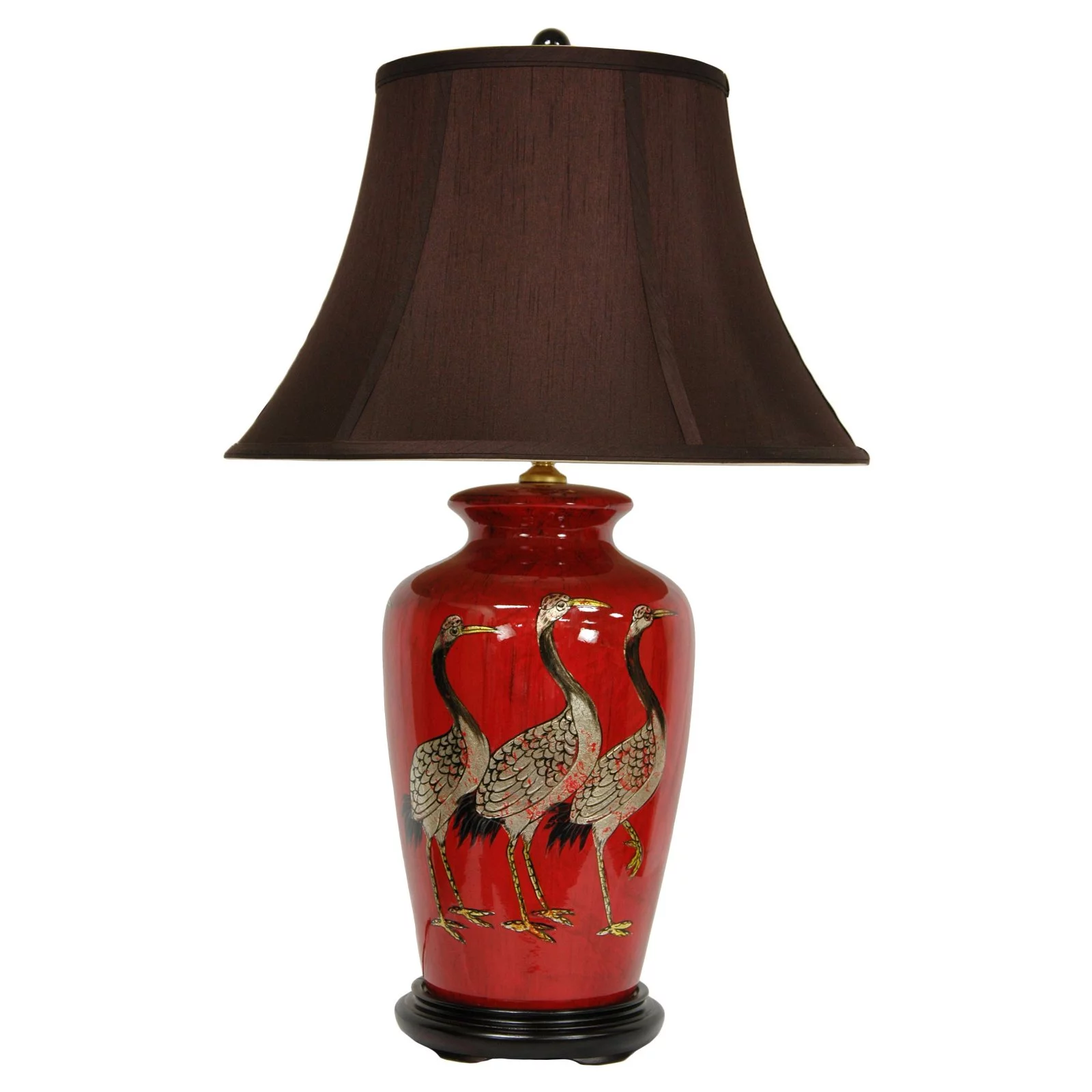 Oriental Furniture 26" Red Crowned Cranes Vase Lamp, decorative item