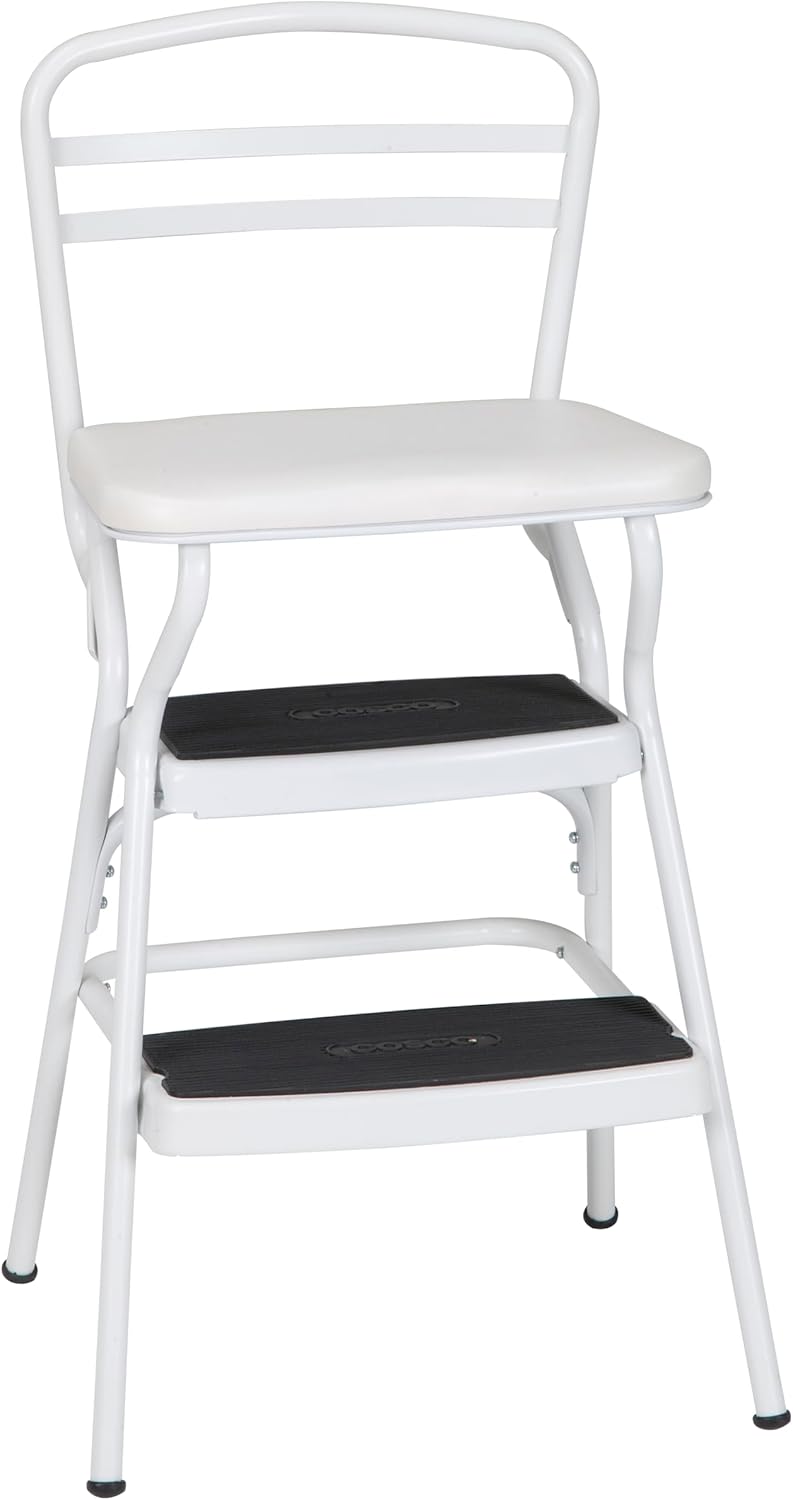 Cosco Stylaire Retro Chair + Step Stool with Flip-Up Seat, Teal and White