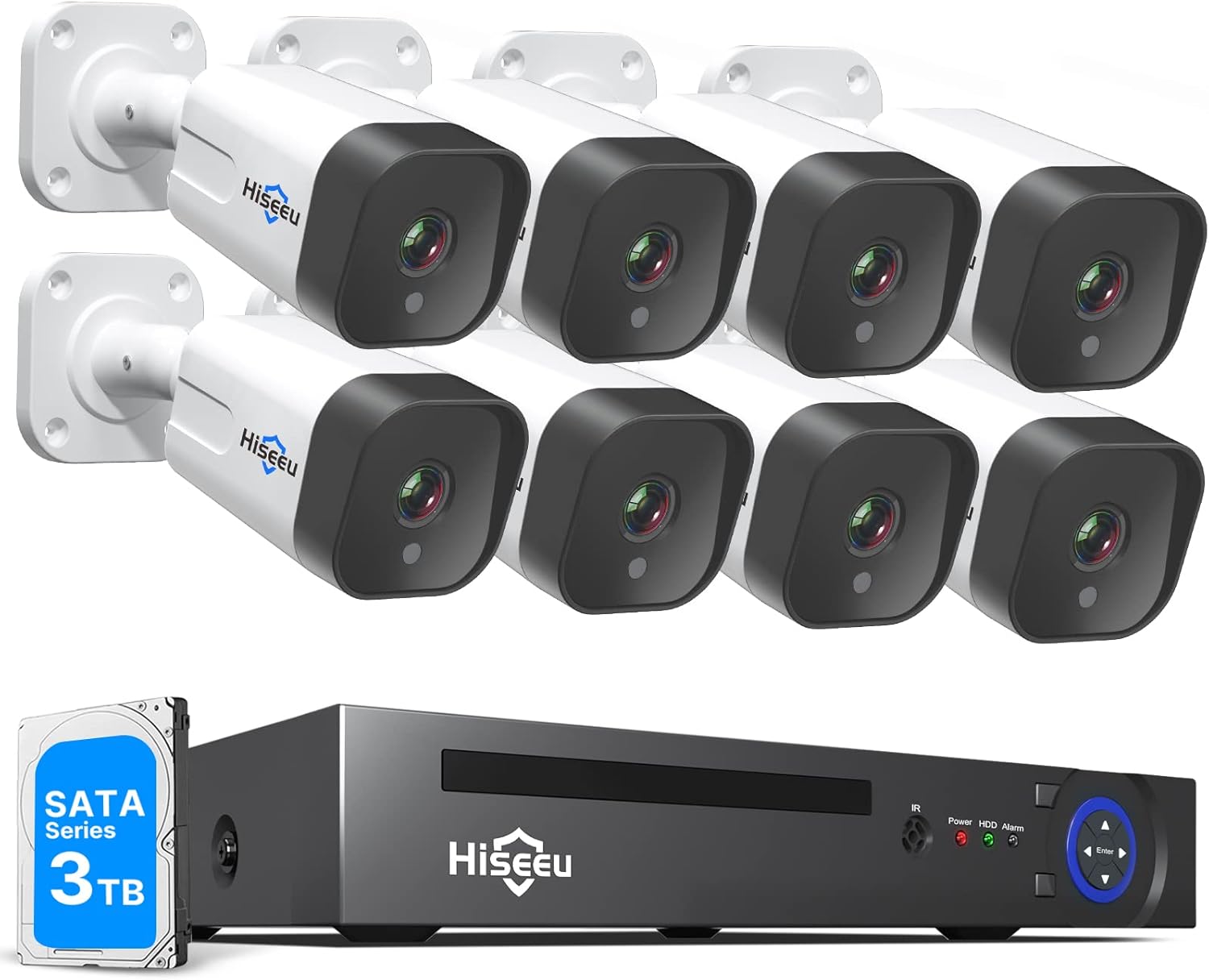 Hiseeu 5MP PoE Security Camera System,8PCS 5MP IP Security Camera for Indoor Outdoor,with 3TB Hard Drive,Face/Human Detect,2-Way Audio Support