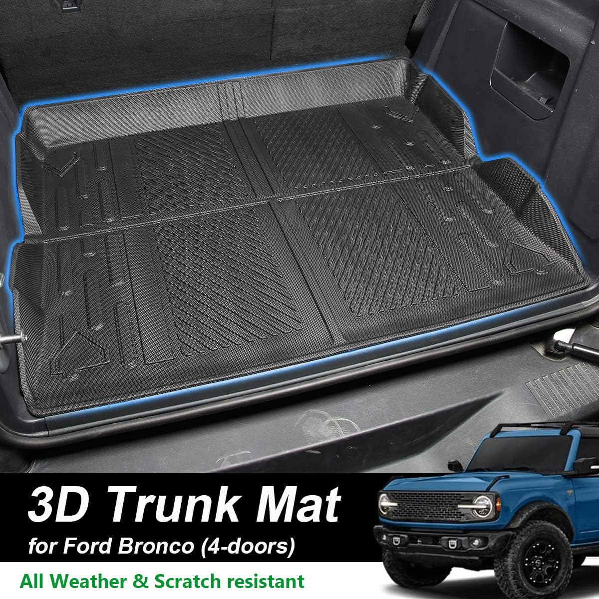Cargo Liner Floor Mat for Ford Bronco Accessories 2021 2022 All Weather Cargo Tray Liner Waterproof Rear Cargo Mat for 2021 2022 Ford Bronco