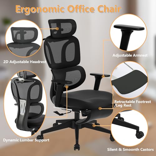 FLEXISPOT ErgoX Premium Ergonomic Office Chair with Footrest- Adjustable 3D Armrests, Dynamic Lumbar Support, Recline & Tilt Function, Mesh Seat