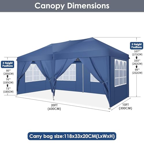 COBIZI Canopy 10x20 Pop Up Canopy Tent with 6 Sidewalls Party Tents for Parties Weddings Backyard Waterproof Canopy Outdoor Commercial Canopy Event