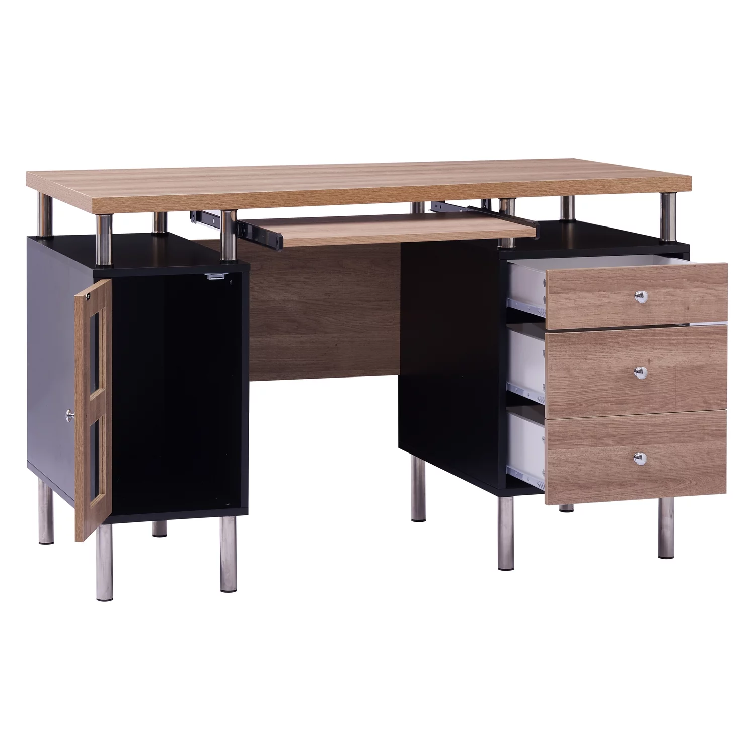 Home Imports Emporium Elsy 4-Drawer Two-Tone Small Desk with Storage, Power Outlets, USB Ports Charging Station, Wooden Computer Table Desk Black/