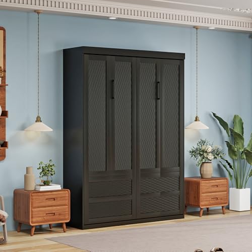 Black Wood Full Size Murphy Bed, Murphy Bed Full Space-Saving Wall Beds
