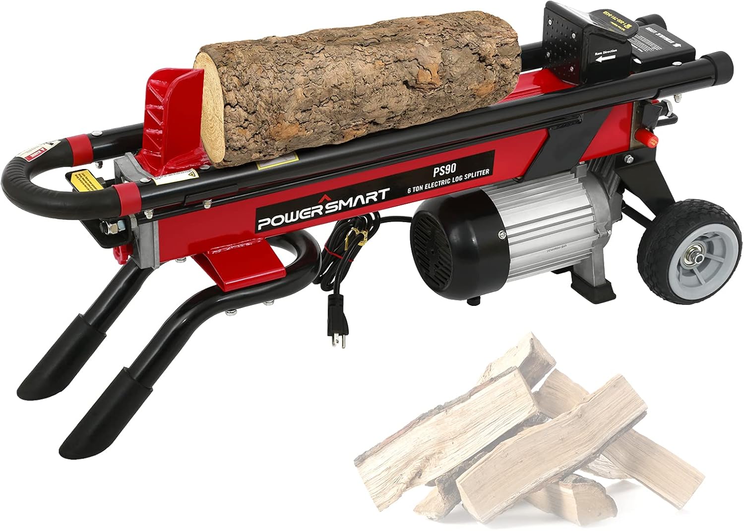 PowerSmart Log Splitter Electric, 6-Ton Hydraulic Log Splitter, 15 Amp Electric Log Splitter, Electric Wood Splitter