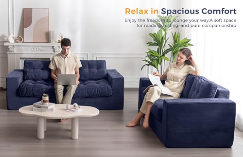 MAXYOYO 3 Seater Couch for Living Room, Boneless Couch with Tufted Cushion & Backrest, Upholstered Floor Sofa with Armrests, Sofa in A Box