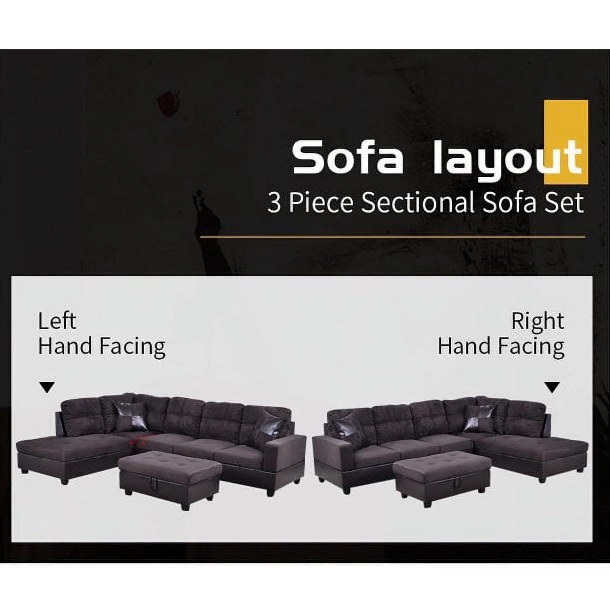 PonLiving 103.5" Wide Corner Microfiber Sectional Sofa with Storage Ottoman & Matching Pillows Right Hand Facing, Espresso