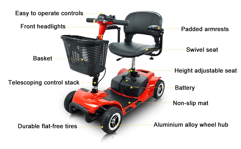 Battery Powered 4 Wheel Mobility Scooter for Seniors-Electric Scooter for Adults- Heavy Duty Structure for All Terrain Indoor Outdoor Maximum Load