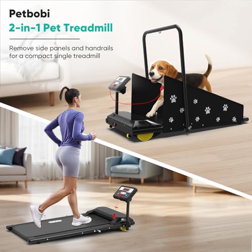 Petbobi Dog Treadmill for Medium Dogs - 265lbs Heavy-Duty Compact Pet Runner with 360° Rotatable Display Screen, Remote Control & Wheels