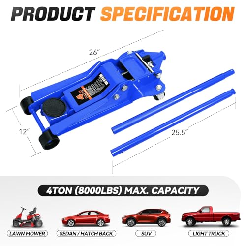 Auto Dynasty 4 Ton Low Profile Floor Jack, Heavy Duty Steel Hydraulic Car Jack with Dual Pistons Quick Lift Pump, Hydraulic Racing Floor Jack