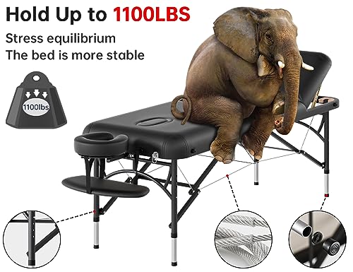 CLORIS 84" Professional Massage Table Portable 2 Folding Lightweight Facial Solon Spa Tattoo Bed Height Adjustable with Carrying Bag & Aluminium Leg
