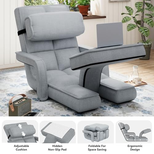 Esright Floor Chair, Padded Folding Gaming Chair with 14-Level Adjustable Backrest