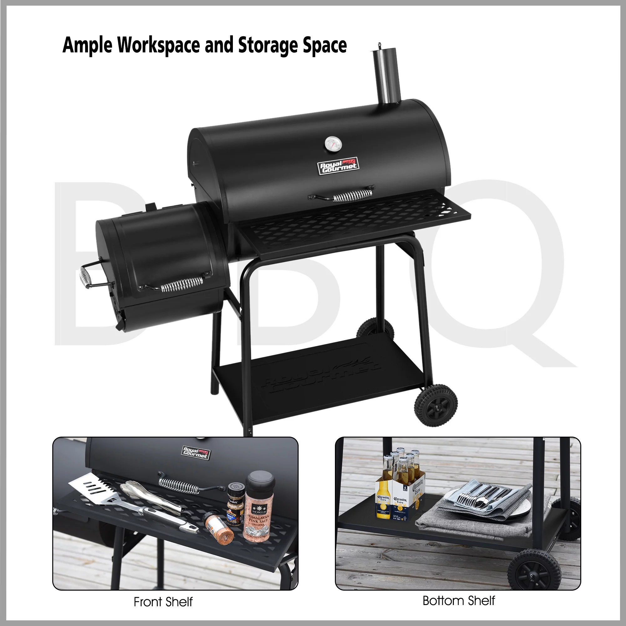 Royal Gourmet 30" CC1830F Charcoal Grill with Offset Smoker and Gloves