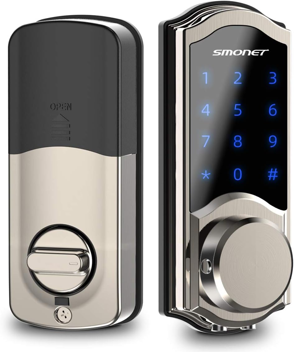 Smart Deadbolt, SMONET Door Lock Keyless Entry, Bluetooth Locks Front Door Touchscreen Keypad, Physical Keys, Auto Lock, Remote Share,Send eKey