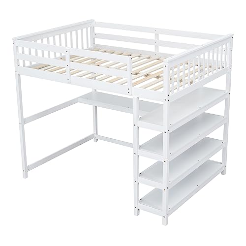 Harper & Bright Designs Full Loft Bed with Desk and Wardrobe,Solid Wood Loft Bed Frame Full with Storage Drawers for Kids Teens Adults