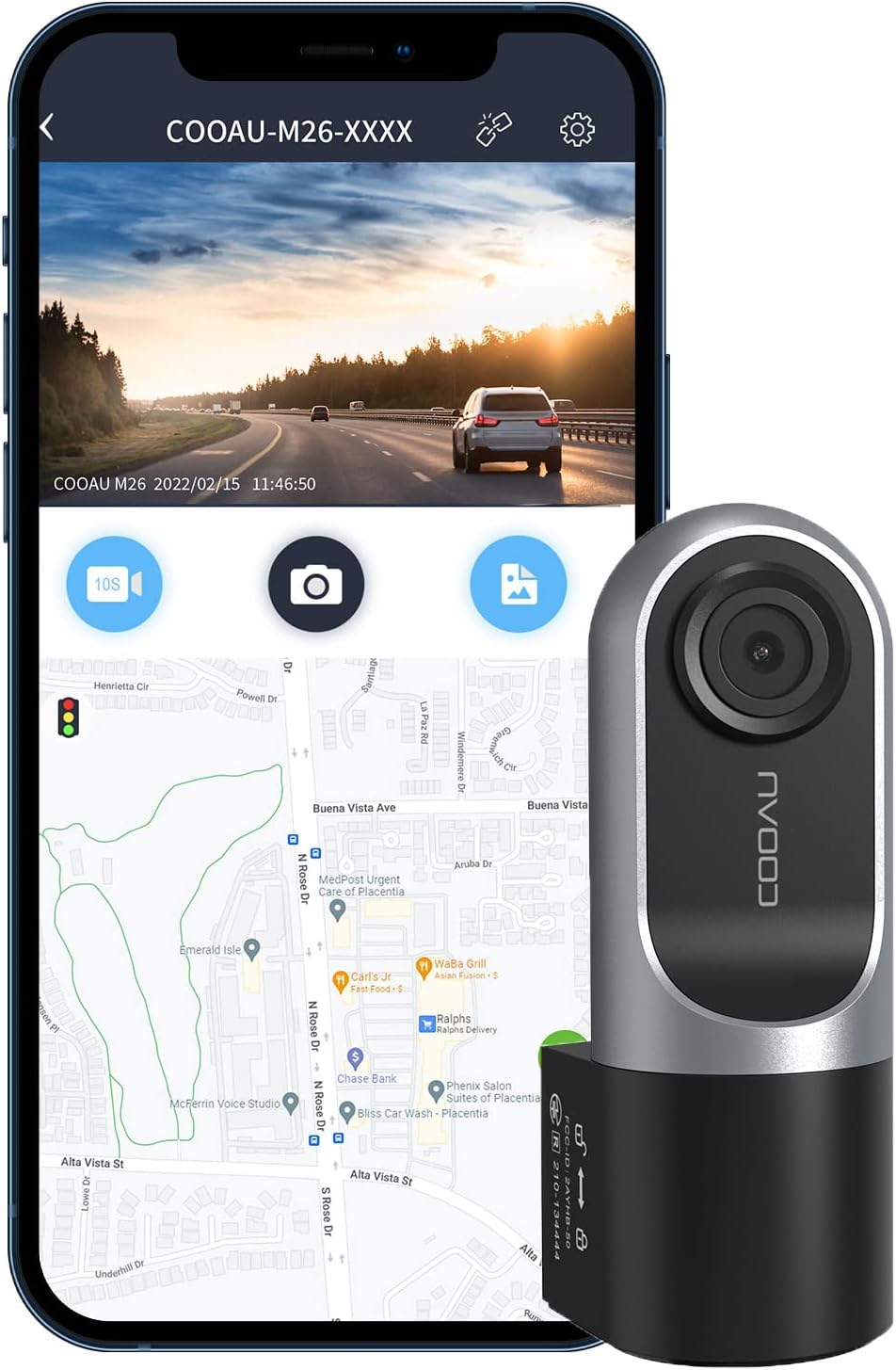 COOAU 1080P FHD Dash Cam, Smart Dash Camera for Cars , 360 Degree Rotation, Mini Car Camera Recorder with Infrared Night Vision, Supercapacitor