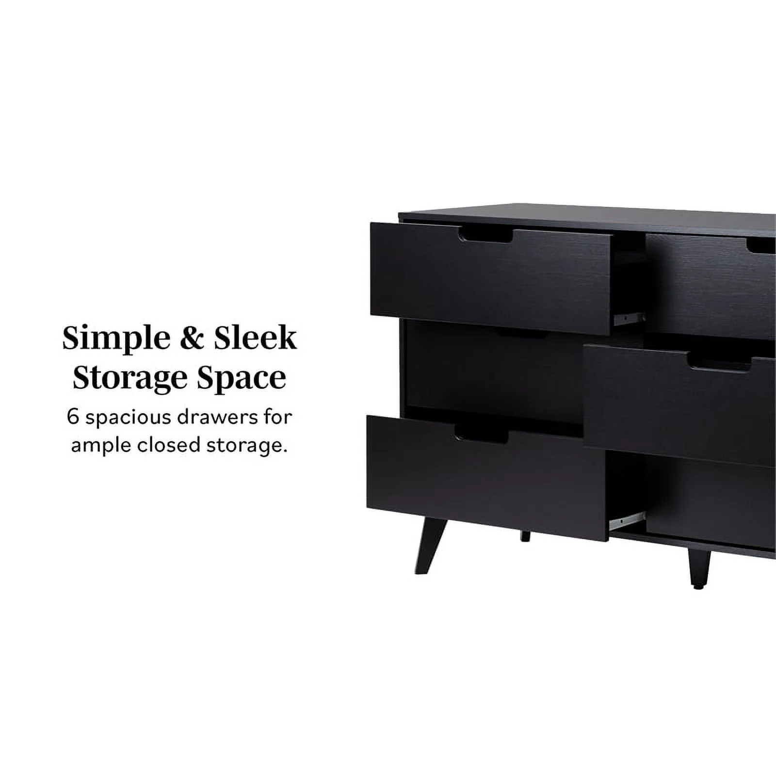 Pemberly Row Simple Wood 6 Drawer Dresser with Cut Out Handles - Black
