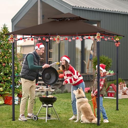 ABCCANOPY 8x5 Grill Gazebo - Outdoor BBQ Canopy Shelter with Led Light for Patio Backyard Grilling (Dark Gray)