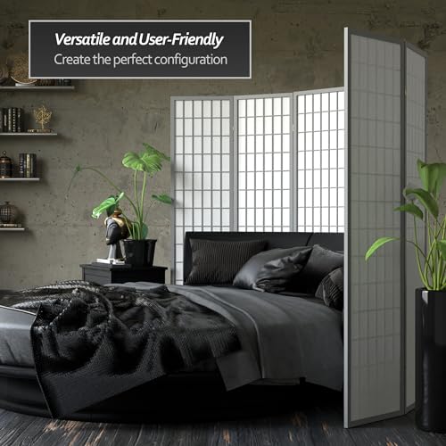 Red Lantern 6 ft. Tall Window Pane Shoji Screen-Natural-4 Panels Room Divider