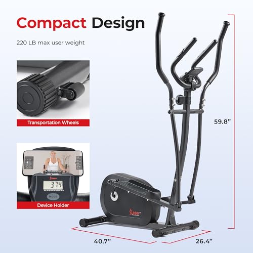 Sunny Health & Fitness Smart Upright Elliptical w/Pulse Sensor Built-in, Indoor Full-Body Cross-Training & Cardio Exercise Machine for Home