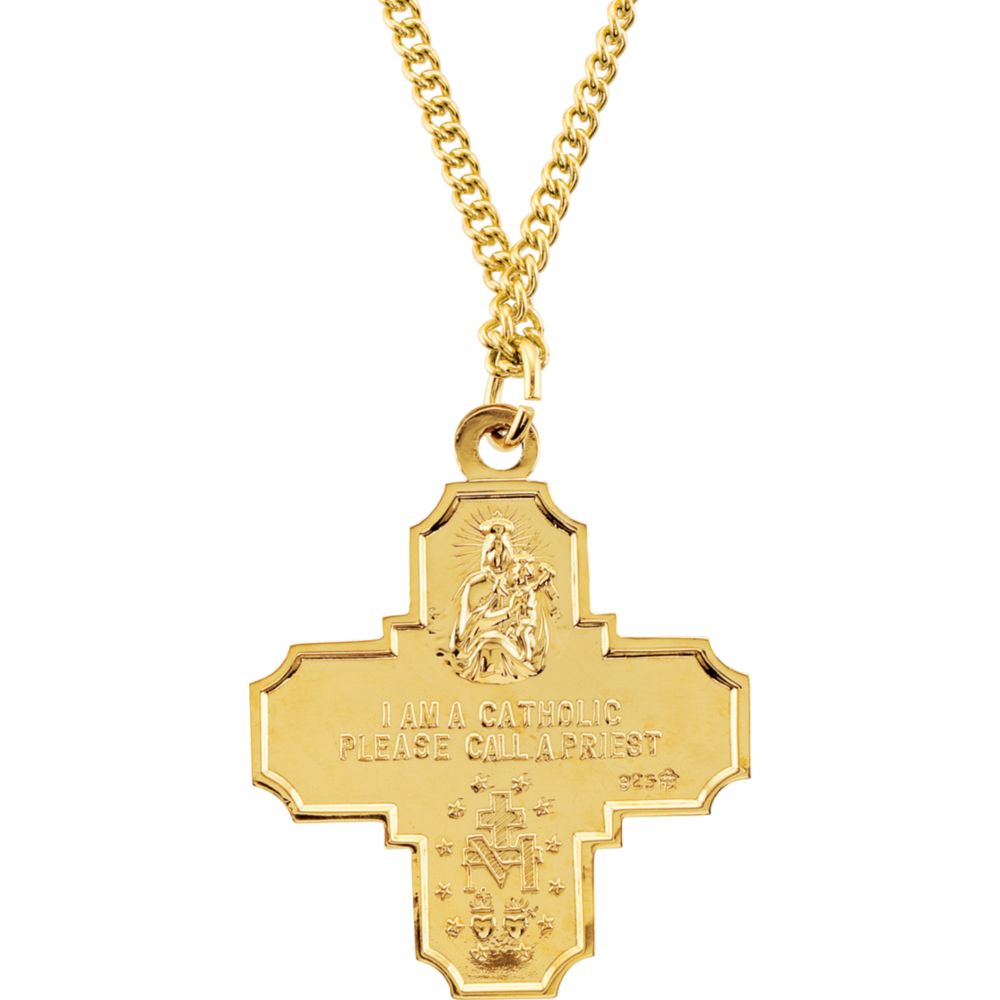 24k Gold Plated 29x29mm Polished Four way Religious Faith Cross Medal Pendant Necklace With 24 Inch Chain Jewelry Gifts