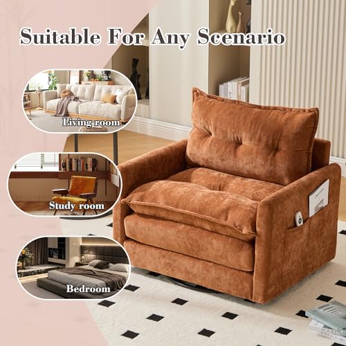 360 Swivel Accent Barrel Chair with Storage Ottoman & Headrest
