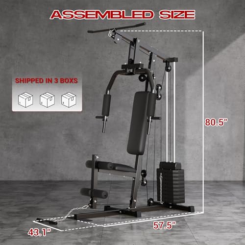 Home Gym, Multifunctional Weight Machine, Full Body Workout Station Exercise Equipment with 100LBS Weight Stack