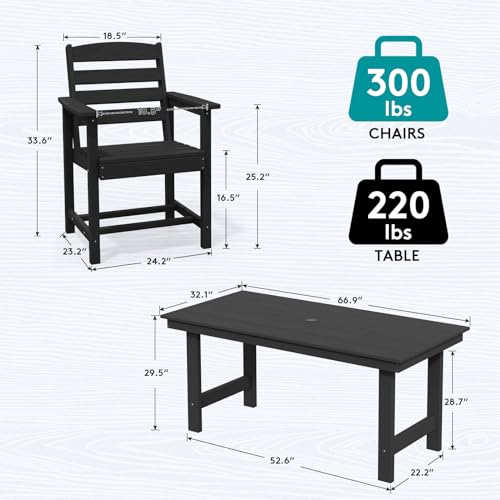 SERWALL Outdoor HDPE Dining Table Set, 7-Piece Outdoor Dining Table Sets with Umbrella Hole Cut-Out Table and 6 Chairs, Gray