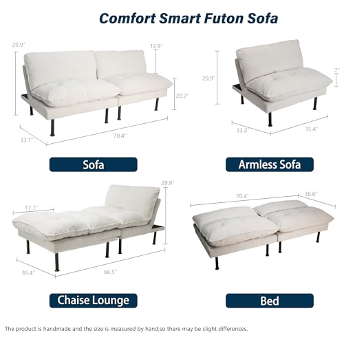 70" Futon Sofa Bed, 4 in 1 Multi-Function Couch Sleeper with Adjustable Backrest, Modern Convertible Futon, Recliner Small Loveseat for Living Room