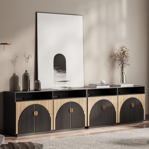 BELLEZE 65 Inch Fluted Buffet Cabinet with Storage, Symmetrical Arc Accent Sideboard Large Console Table for Dining Room, Kitchen